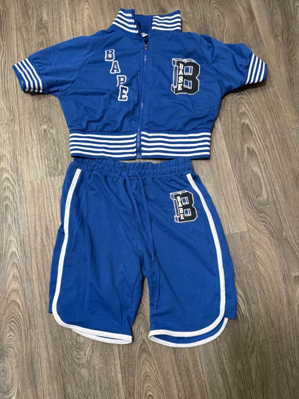 ❤️5/$25 BABE Blue Two-Piece Track Set - Short Sleeve Zip Jacket & Shorts